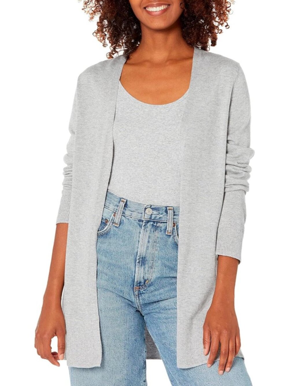 Amazon Essentials Women's Light Grey Long Sleeve Open Front Cardigan Sweaters